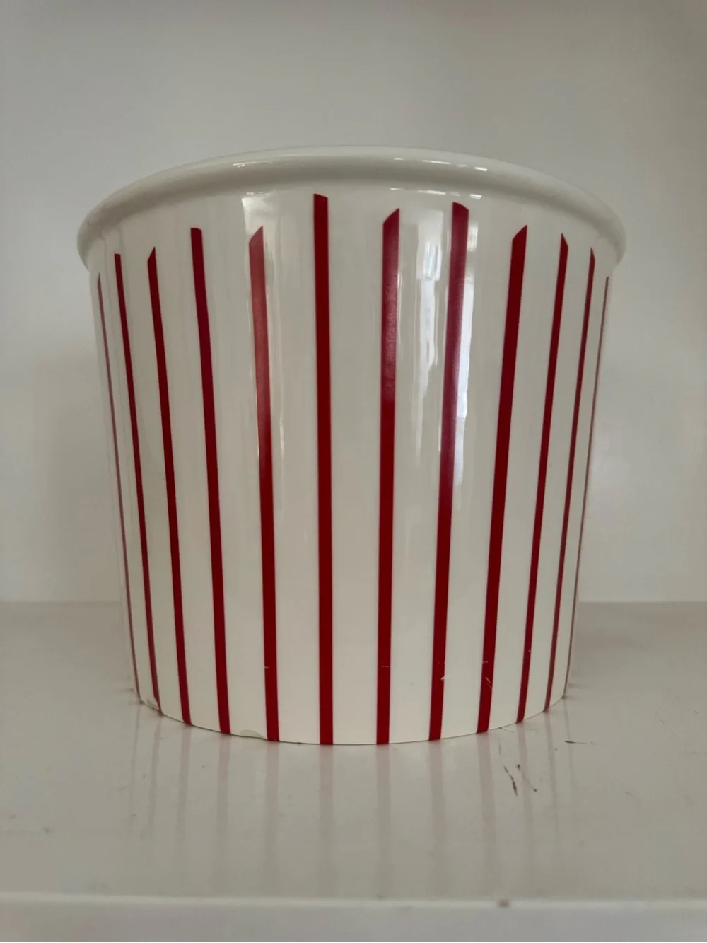 Williams-Sonoma Ceramic Popcorn Bucket - Retro Red & White Striped Bowl